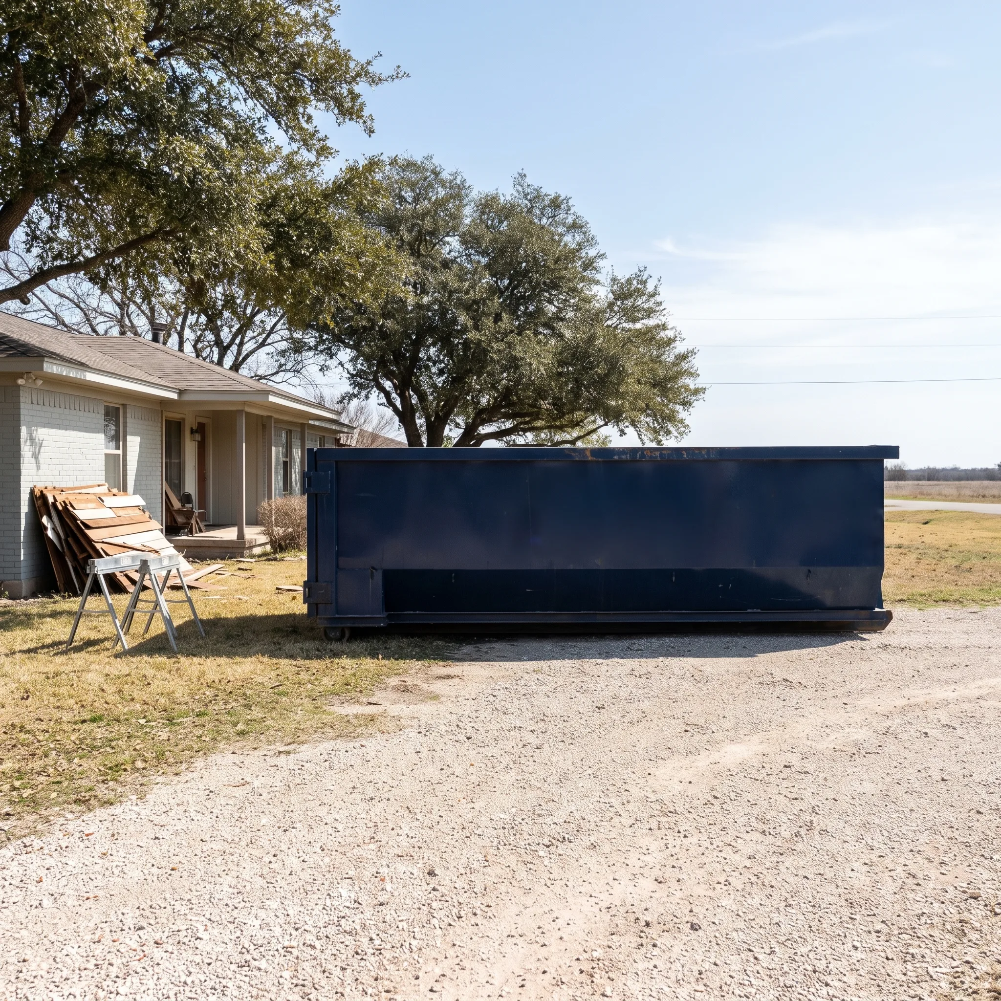 Dumpster on a Travis County, TX job site