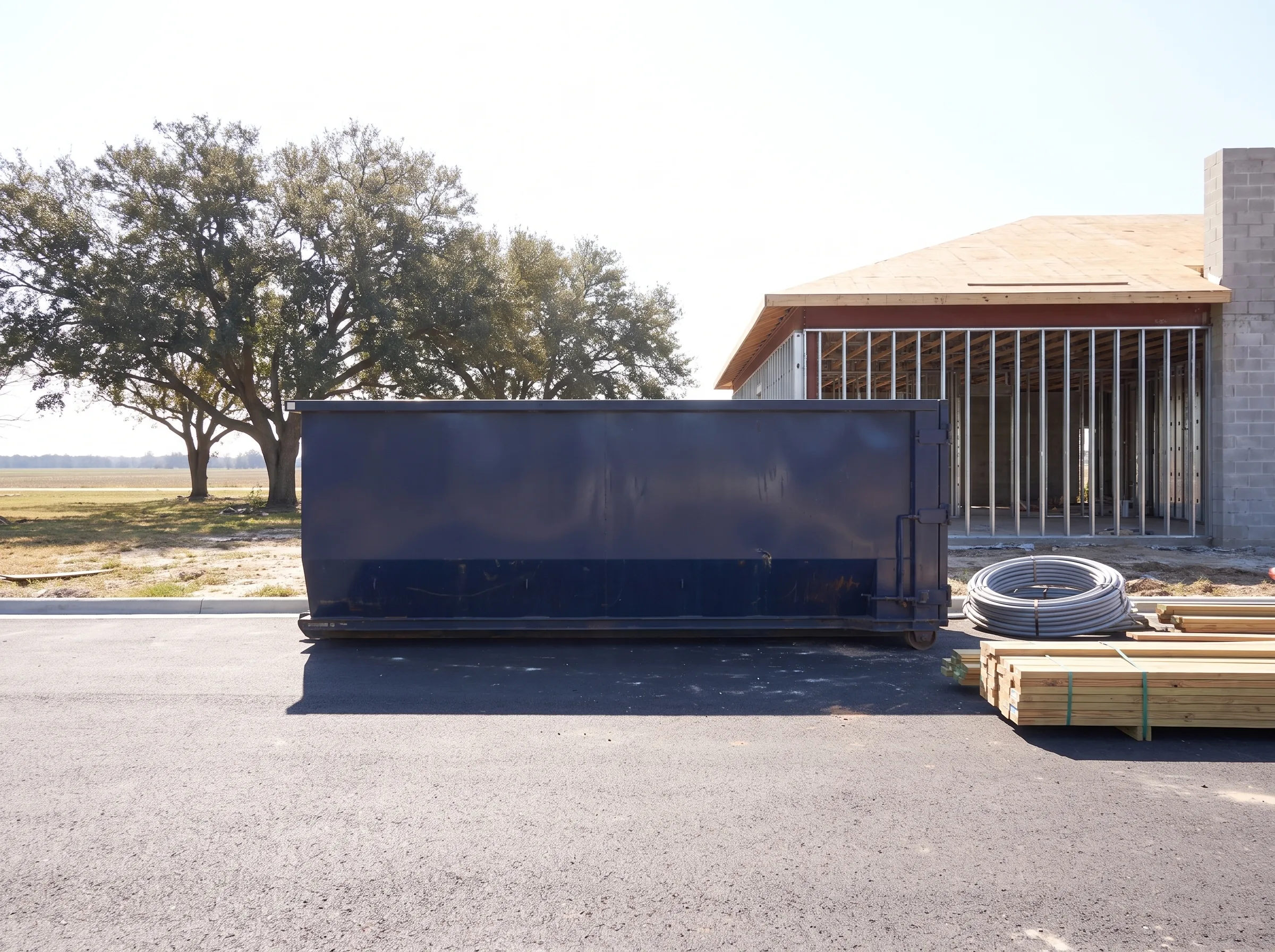 Roll-off dumpster being loaded in Austin, TX
