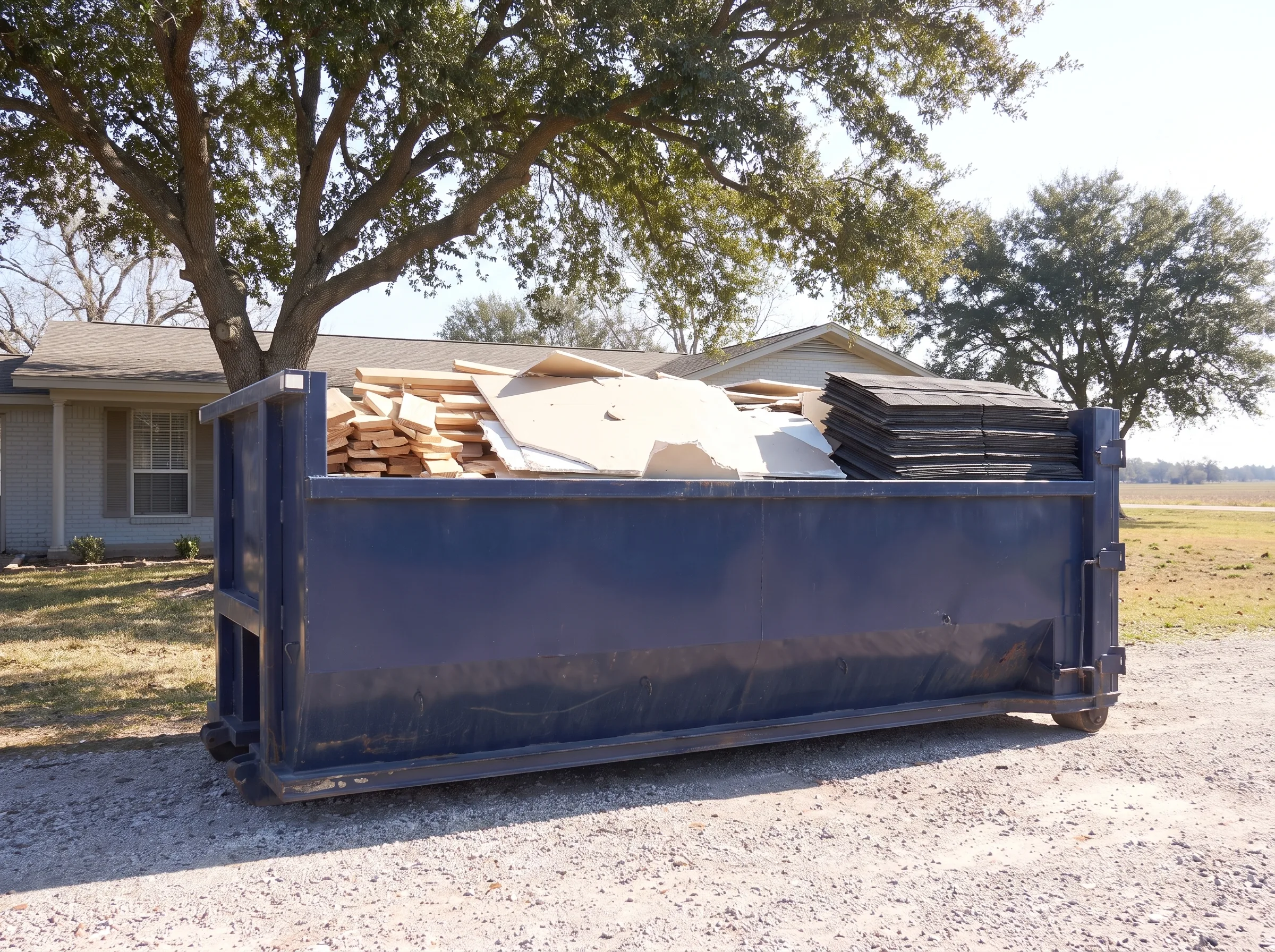 Roll-off dumpster being loaded in Travis County, TX